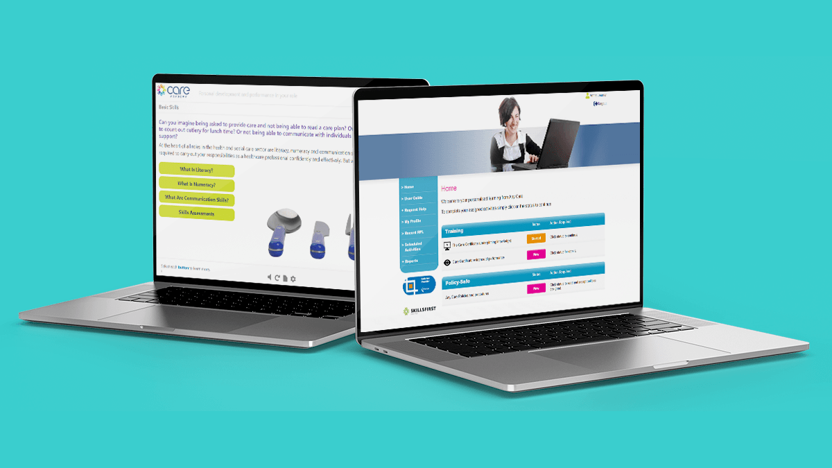 Laptop showing Care Academy content