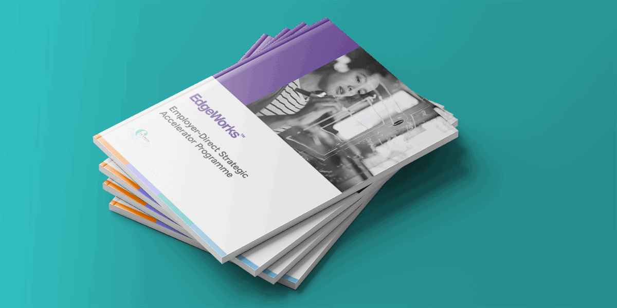 Stack of EdgeWorks brochures for Employer-Direct Strategic Accelerator Programme.